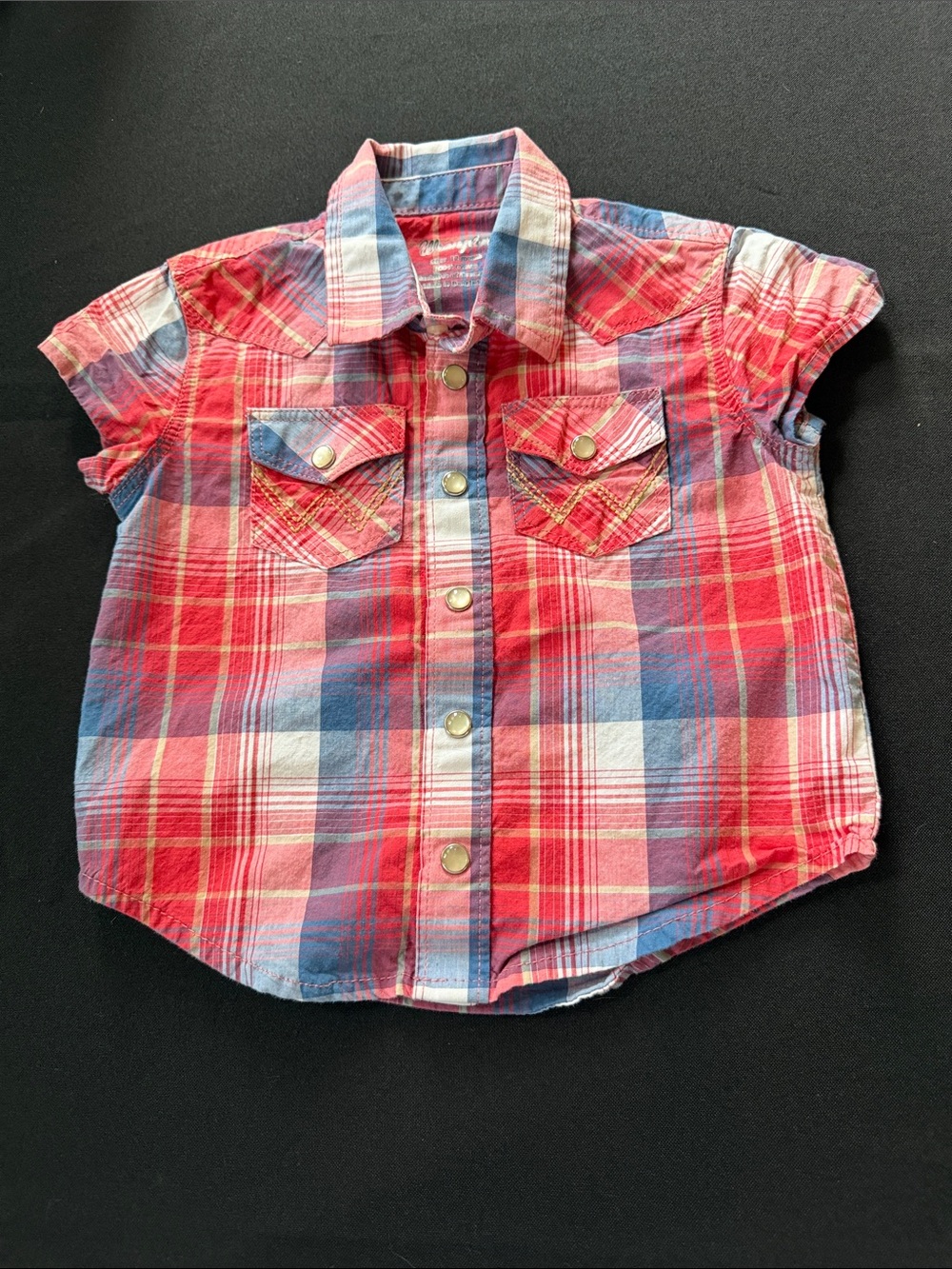 Wrangler Red and Blue Plaid Short-Sleeve Button-Down Shirt for Kids